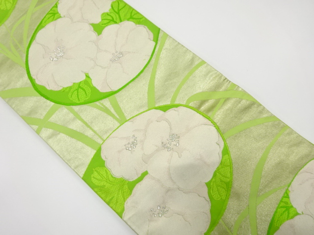 JAPANESE KIMONO / ANTIQUE FUKURO OBI / SILK / WOVEN FLOWER